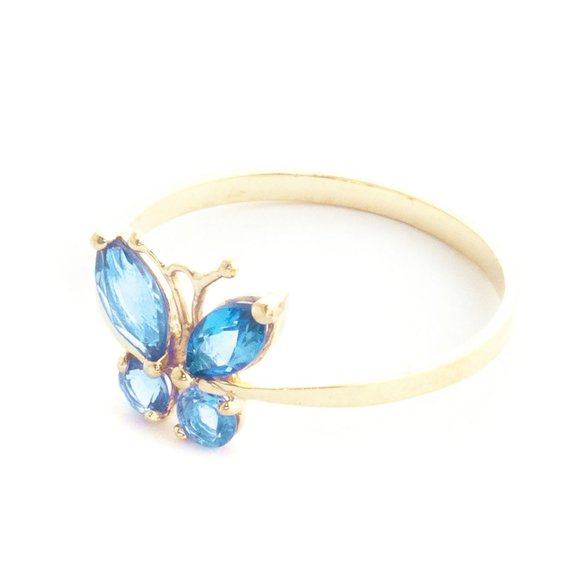 14K SOLID GOLD BUTTERFLY RING W NATURAL BLUE TOPAZ - Picture 2 of 7